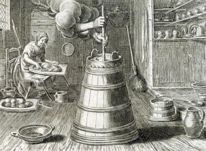 Baratte for smør- og ostefremstilling - gravering av Unknown artist