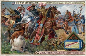 Barbarian invasions - History of Ekkehard IV of St. Gallen or Eckhard, Eckhart (980 -1057) erudit, and Latin poet. Battle of the Huns. A singular battle between Ellak and the elder of the Heidenhohle. av Unknown artist