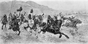 Barbariske invasjoner - Les Huns - Gravering av U. Checa av Unknown artist