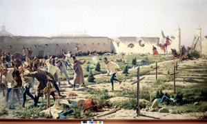 Slaget ved Solferino, Lombardia, mot de fransk-sardinske og østerrikske hærene 24. juni 1859. Museo del Risorgimento. Milan av Unknown artist