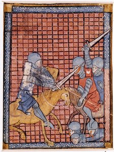Slaget om riddere. fransk manuskript. Tidlig på 1300-tallet. av Unknown artist
