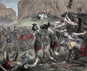 Battle of the Caudine Forks - Battle of the Caudine Forks (Furculae Caudinae) - 321 f.Kr. mellom romerne og samnittene under den andre samnittiske krigen av Unknown artist