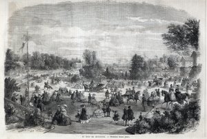 Vakre dager på Bois de Boulogne i Paris. Gravering i "The Illustrious Universe" av Unknown artist