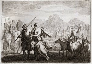 Bibelen til Royaumont, Det gamle testamente: Abrahams kall. Gud kaller Abraham og befaler ham å forlate kaldeernes land for å komme til et land som han lovet å gi ham. Illustrasjon fra 1811. av Unknown artist