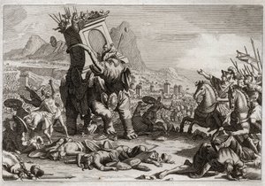 Bibelen til Royaumont, Det gamle testamente: Eleazars mot. Seleucid-kongen Antiochos V Eupator, sønn av den vanhellige Antiochos IV Epiphane (175-164 f.Kr.), kjempet etter sin fars død mot Judas Machabee (Maccabee, Macabee). Ekstraordinær handling av Ele av Unknown artist
