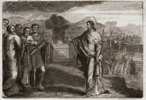 Bibelen til Royaumont, Det gamle testamente: Filistrenes nederlag. Samuel tilbyr et holocaust til Gud. Så forsvarte jødene filistrene. Illustrasjon fra 1811. av Unknown artist