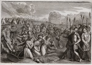 Bible of Royaumont, Old Testament: Destruction of Hai. Joshua, after the ruin of Jericho, attacks the city of Hai (Ai), where he is repelled first because of the crime of Akan (Achan, Achar, Hacan, Hacar), but after the punishment of Achan; he takes the ci av Unknown artist