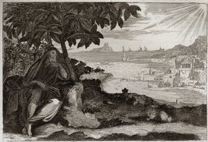 Bibelen til Royaumont, Det gamle testamente: Eføy desseche. Gud viser ved et følsomt eksempel, for sin profet Jonas, hvor mye han elsker menn, og hvor mye smerte han lider når han blir tvunget til å straffe dem. Illustrasjon fra 1811. av Unknown artist