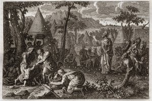 Bibelen til Royaumont, Det gamle testamente: Jøder i ørkenen (eller manna-opprøret). Gud lar manna falle fra himmelen i førti år. Illustrasjon fra 1811. av Unknown artist