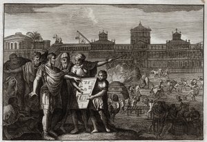 Bibelen til Royaumont, Det gamle testamente: Kong Kyros. Kyros II den store, konge av Persia, og siden fra Babylon, etter å ha visst at det var blitt forutsagt av profetene at det ville være han som ville få Jerusalems tempel til å gjøre opprør, gir makt t av Unknown artist