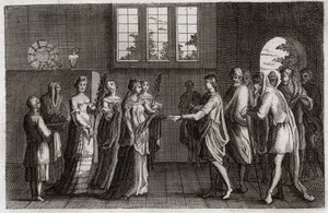 Bibelen til Royaumont, Det gamle testamente: Isaks ekteskap. Isak, sønn av Abraham, gifter seg med Rebecca. Illustrasjon fra 1811. av Unknown artist