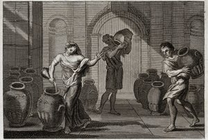 Bibelen til Royaumont, Det gamle testamente: Miracle of Elisee. En plaget enke etter hennes skapninger, ved å bruke Elisees veldedighet, befalte denne profeten henne å låne mange kar fra disse naboene, som hun fylte med olje med en liten rest som hun hadde av Unknown artist