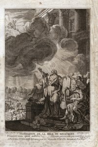 Bible of Royaumont, Old Testament: Moses addressing God (“Lord, send whom you must send”). Frontispice. Illustration from 1811. av Unknown artist