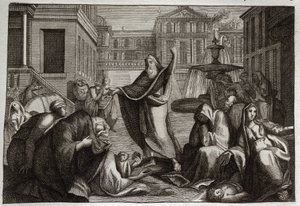 Bible of Royaumont, Old Testament: Penitence of the Ninivites. The inhabitants of Nineveh all penitence at the predication of Saint Prophete Jonah. Illustration from 1811. av Unknown artist