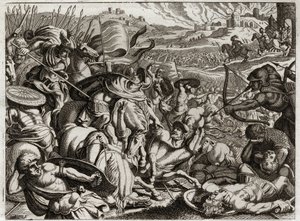 Bibelen til Royaumont, Det gamle testamente: straff for benjamittene. Benjamins stamme blir utryddet. Illustrasjon fra 1811. av Unknown artist