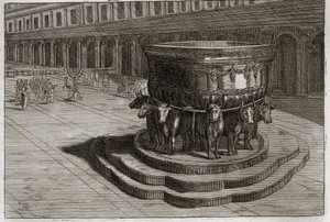 Bibelen til Royaumont, Det gamle testamente: Søt hav. Støpejern kaller vanligvis The Sea of brazen for å vaske føttene og hendene til prestene når de går inn i templet. Illustrasjon fra 1811. av Unknown artist