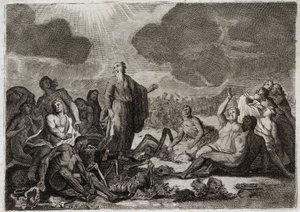 Bibelen til Royaumont, Det gamle testamente: Andre syn av Esekiel. Visjonen om at profeten Ezechiel hadde fra flere bein alle disseches som tok opp en menneskelig form. Illustrasjon fra 1811. av Unknown artist