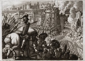 Bibelen til Royaumont, Det gamle testamente: Beleiring av Jerusalem. Nebukadnesar II beleiret Jerusalem og inntok det og brakte all rikdommen og alle innbyggerne i den byen til Babylon. Illustrasjon fra 1811. av Unknown artist