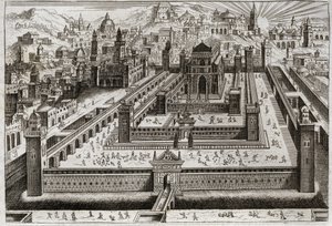 Bible of Royaumont, Old Testament: Temple of Solomon. Solomon built the Temple in Jerusalem. Illustration from 1811. av Unknown artist