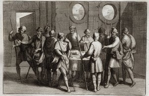 Bibelen til Royaumont, Det gamle testamente: Påskelammet. Gud befalte jødene å spise påskelammet, og for den tiende plagen drepte alle førstefødte. Illustrasjon fra 1811. av Unknown artist