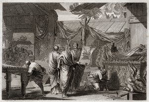 Bible of Royaumont, Old Testament: The Tabernacle. Moses makes the Tabernacle set up according to the order which he had received from God. Illustration from 1811. av Unknown artist