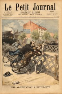 Sykkelarrest nær Champigny. Gravering i "" Le petit journal"" 30.08.1896. Selvas samling. av Unknown artist