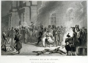 Bivuakk av XI Legion - natt fra 22. til 23. desember 1830 - i "" Fasttes de Gardes Nationales de France"" av Unknown artist