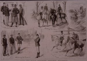 Black Trackers på sporet av bushrangers i Victoria, Australia i 1881 (gravering) av Unknown artist