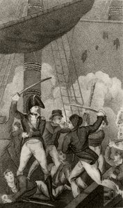 Blackbeard går ombord på Pearl, kommandert av løytnant Maynard av Unknown artist