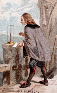 Blaise Pascal (1623 - 1662) foran et barometer av Unknown artist