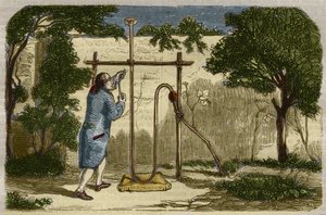 Botany: experience of Stephen Hales (1677-1761) on the ascent force of the seve in 1727. Engraving from 1859 in “” Le Musee Des Sciences”” av Unknown artist