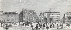 Boulevard des Italians med café de Paris, rue Taitbout, house doree, rue Lafitte, cafe Riche og rue Lepelletier - Gravering i "Tableau-de-Paris" av Edmond Texier 1852 av Unknown artist