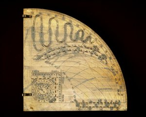 Messingskive som viser tidslinjene for solens bevegelse og indikerer dens inntreden i stjernetegnene. Det er på breddegrad 43 som tilsvarer Toscana og Umbria. Laget av urmakeren Girolamo della Volpaia (ca. 1530-1614) i 1570. Firenze, istituto av Unknown artist