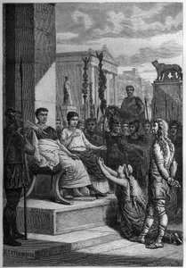 CAPTIVITY OF CHAMACUS - Caratacus (Caratacos, Caratacus) i fangenskap med sin familie henvender seg til den romerske keiseren Claudius (Claude I) (10 f.Kr.-54 e.Kr.) - Gravering i "L