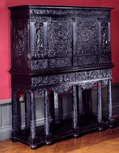 Kabinett i ebene Horatius Cocles, romerske helter, forsvarer Sublicius-broen i Roma mot angrepet av etruskerne i Porsenna i 507 f.Kr. Rundt 1645 Paris. Museet Louvre av Unknown artist