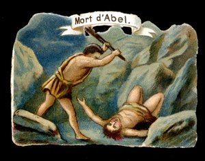 Kain drepte sin yngre bror Abel av sjalusi (Adams og Evas barn). Kromolitografi fra 1800-tallet. av Unknown artist