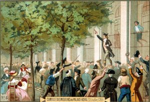 Camille Desmoulins ved Palais Royal (12.07.1789). Kromolitografi 1800-tallet. - Den franske revolusjonen/Camille Desmoulins oppfordrer til en storm på Bastillen, Paris av Unknown artist