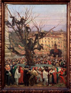 Karnevalsscene i gatene i Roma Anonymt maleri. Roma fra 1800-tallet, Museo del Folklore av Unknown artist