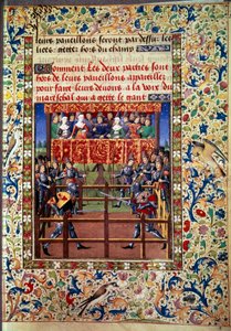 Seremonier og ordinanser som løfte om kamp: duell i lukket felt mellom to riddere Miniatyr fra et manuskript av Jean de Rolin (1400-tallet) 1460 Paris, B.N. av Unknown artist