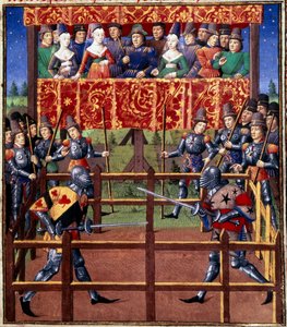 Seremonier og ordinanser som et løfte om kamp: duell i lukket felt mellom to riddere Miniatyr fra et manuskript av Jean de Rolin (1400-tallet) 1460 Paris, BN av Unknown artist