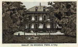 Chalet av den nye parken Vichy (Allier og Auvergne-regionen). Kromolitografi fra slutten av 1800-tallet. av Unknown artist