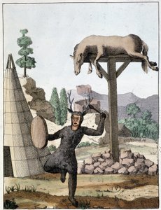 Chaman tunge danser foran en begravelse (Sibir) - gravering, deb. 1800-tallet av Unknown artist