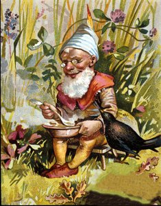 Karakteren til dvergen eller farfadet spiser suppe. av Unknown artist
