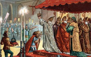Charlemagne (742-814) crowned by Pope Leo III (c750-816) at St Peter