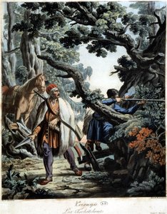 Tsjetsjenere overfalt i en Kaukasus-skog, deb. 1800-tallet av Unknown artist