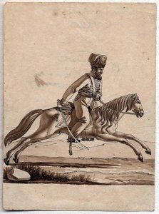 ""Chief (ataman) Cossack"" (Ataman of Cossacks) Anonym tegning 1818 Dim 11,4x8,2 cm Privat samling av Unknown artist