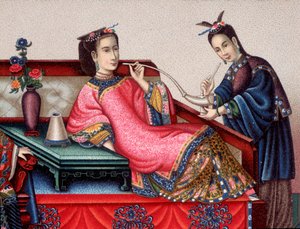 Kinesisk aristokrat sitter og røyker opium - sd 1800-tallet av Unknown artist
