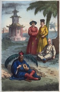 Kinesiske bonzes - kinesiske munker - gravering fra "" skikker og tradisjoner til alle folkeslag i universet. Det vil si historien om regjeringen, lovene, militsen, om religionen til alle nasjoner fra de fjerneste tider til i dag "1856 av Unknown artist