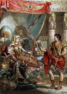 Kleopatra (69-30 f.Kr.) Dronning av Egypt. med Mark Antoine (83-30 f.Kr.) Gravering fra 1881 av Unknown artist