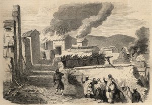Erobringen av Algerie: ekspedisjon til Stor-Kabylia i 1857. Innlevering av Beni-Yenni (Beni Yenni) basert på en tegning av Mr. Ameller, bataljonsleder ved 1. Zouave. Gravering i “Le Monde illustrious”” fra 1857. Privat samling. av Unknown artist